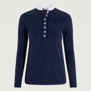 B25 Custom Made Ladies Polo Shirt Long Sleeve Equestrian Base Layer With Printed Embroidered Horse Riding Design for Women